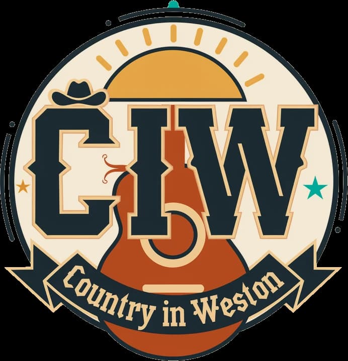 Country in Weston crest: CIW in western lettering over a guitar and rising sun, with a cowboy hat